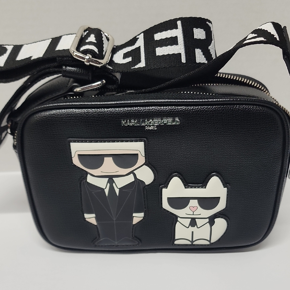 Karl Lagerfeld Black Camera Bag - Iconic Chopette Cat Guitar Strap Bag NWOT - Picture 16 of 16